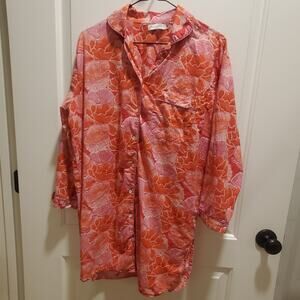 Mahogany Night Shirt Nightgown Pajama Sz S Pink Orange Floral Button Down Cotton